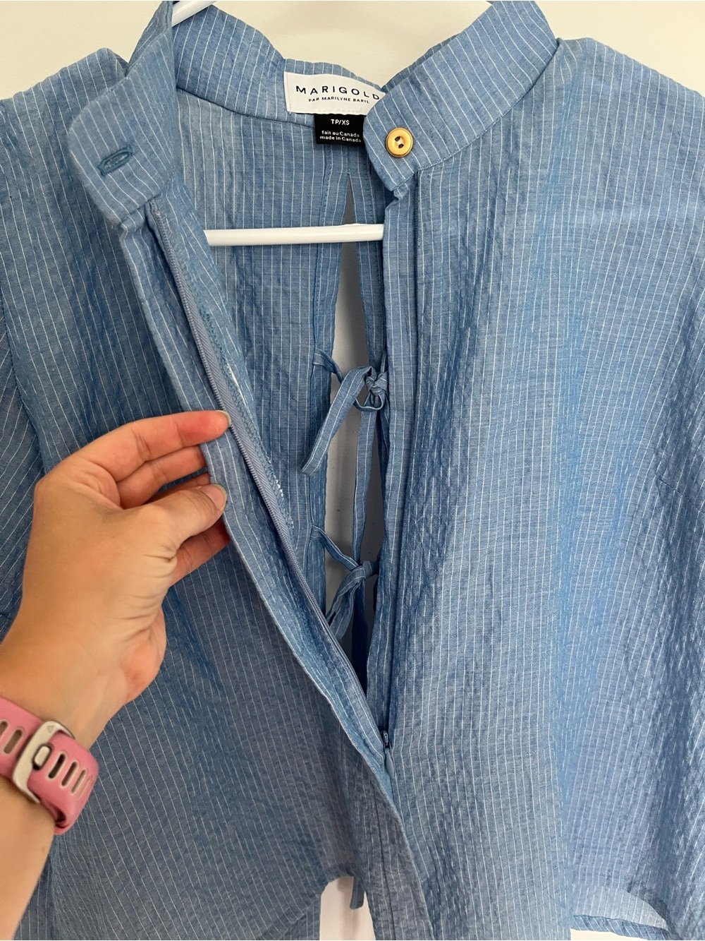 Blue Short-Sleeve Lightweight Button-Back Top - Picture 5 of 12